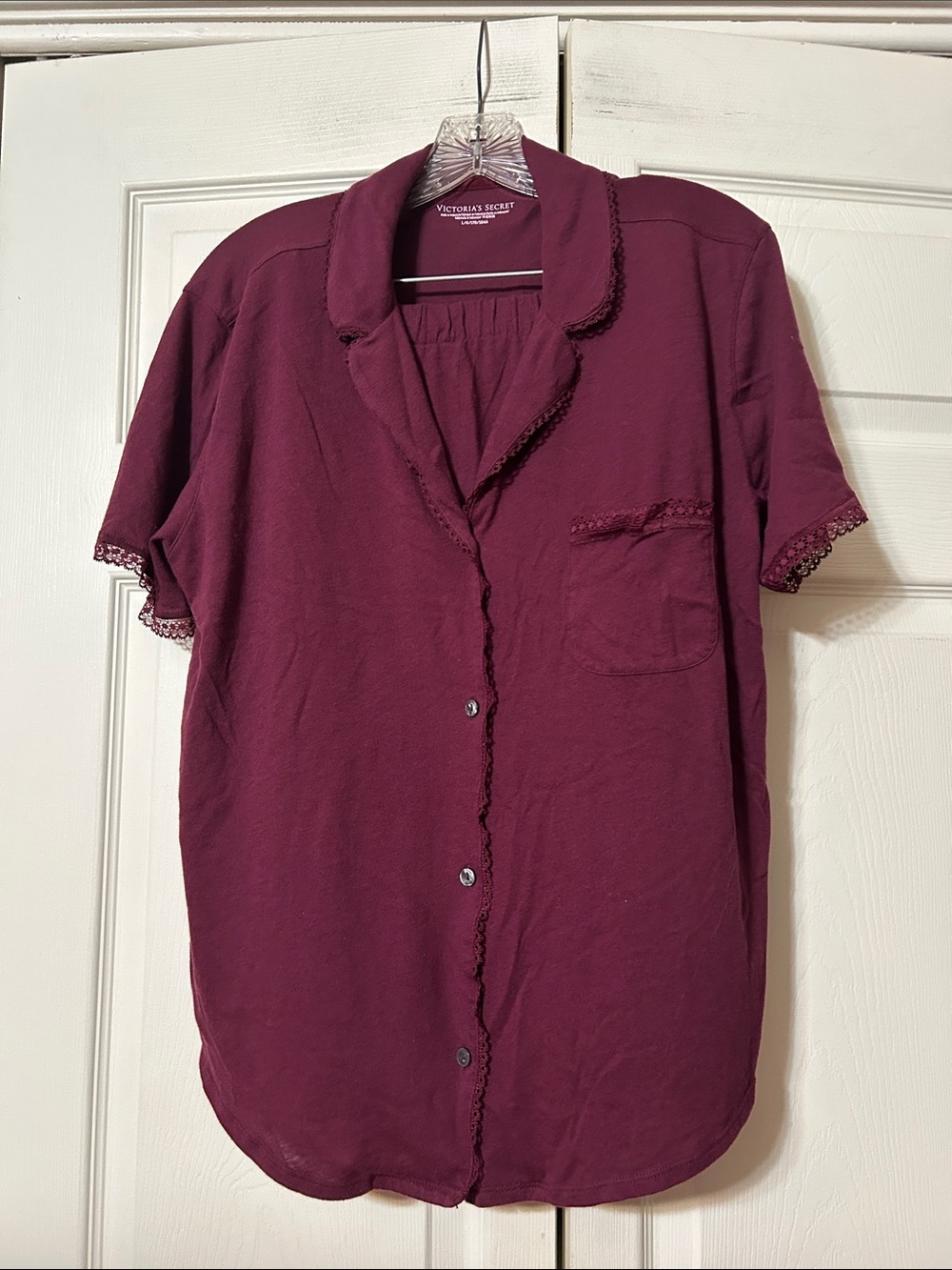 Victoria's Secret L - 2 Piece Wine Pajamas,Shirt & Shorts with Lace Trim